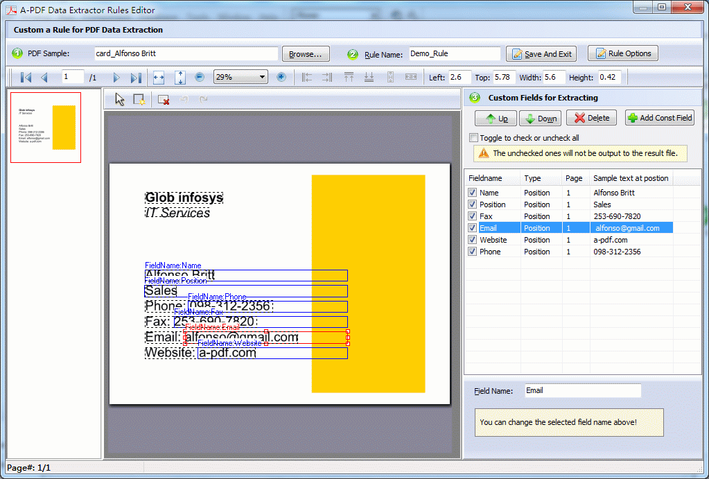 visual PDF data extraction rule editor