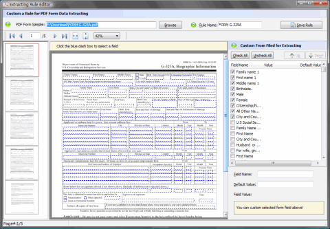 visual form fields extraction rule editor